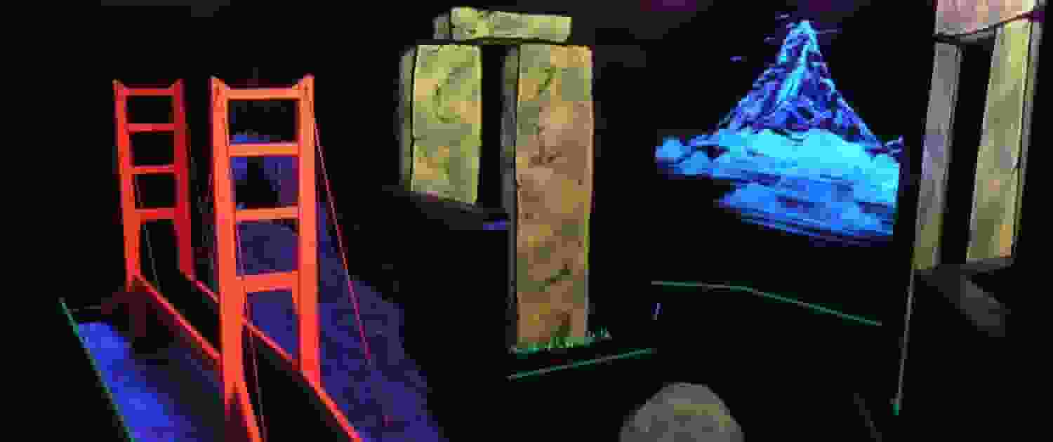 Glow in the dark mini putt course at Lazer Mania