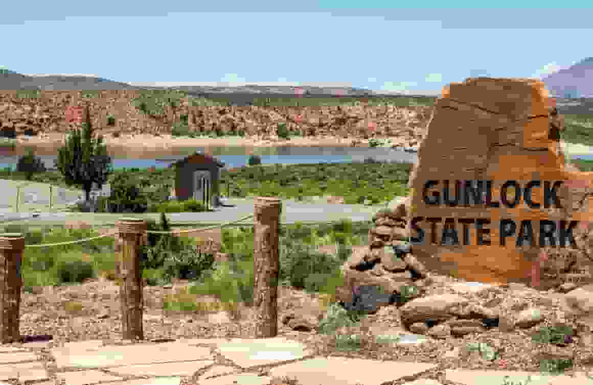 Wide Angle view of The Gunlock Reservoir entrance near St George Utah