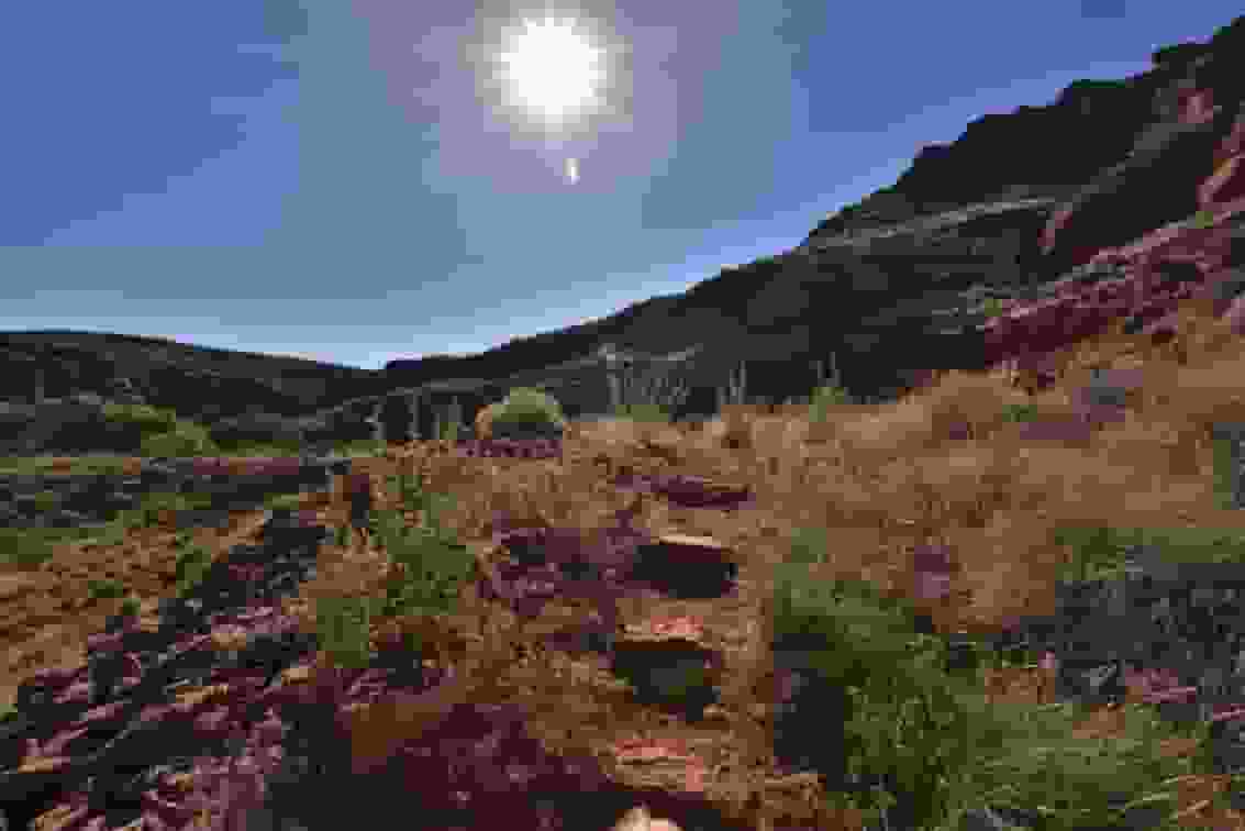 Wide view of the steps on the trail of Sandstone Quarry in St George Utah