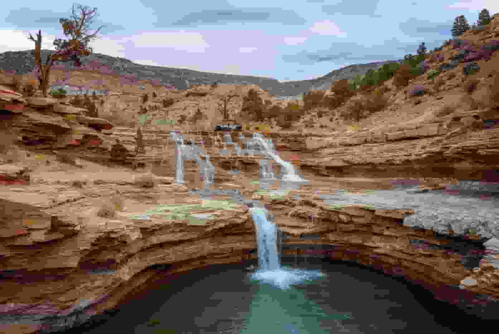 Wide Angle view of The Toquervill Falls Water Fall near St George Utah